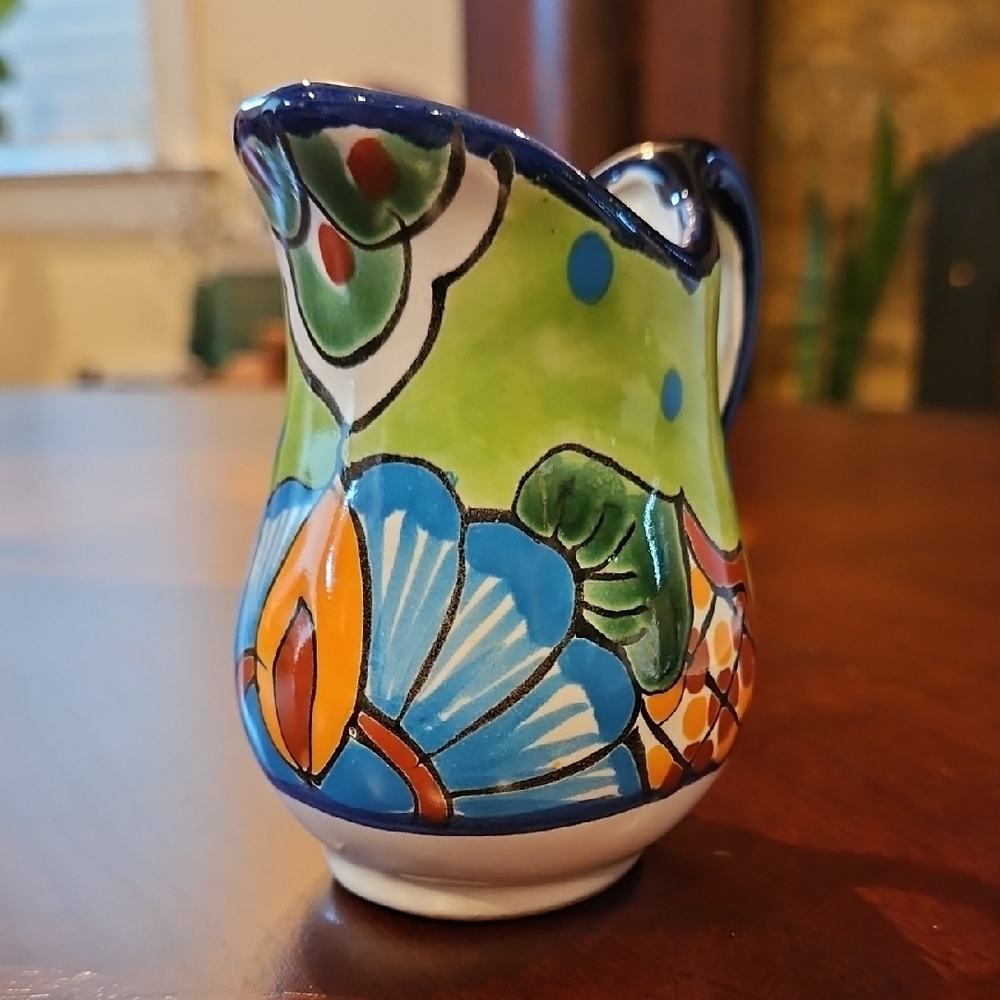 Handcrafted Talavera Floral Ceramic Creamer Pitcher